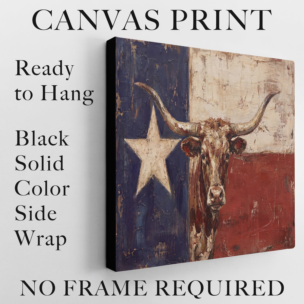 Rustic Texas Flag with Longhorn: Vintage Old West Lone Star State Art Print
