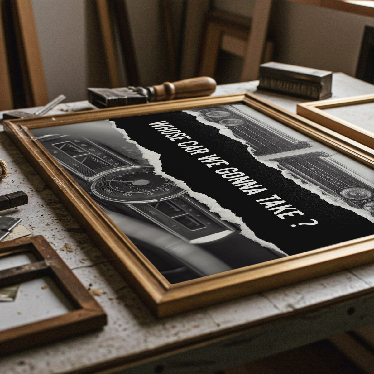 The Town Movie Quote: Whose Car We Gonna Take - Retro Black & White Photo Art Print